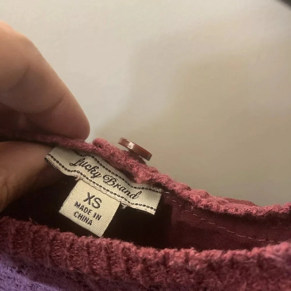 Lucky Brand Burgundy Knit Crochet Lace Sheer Split Back XS